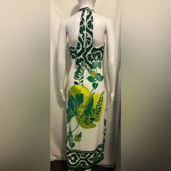 White House Black Market Green Leaf Print Midi Dress Boho Chic Tropical Fairy - Picture 4 of 6
